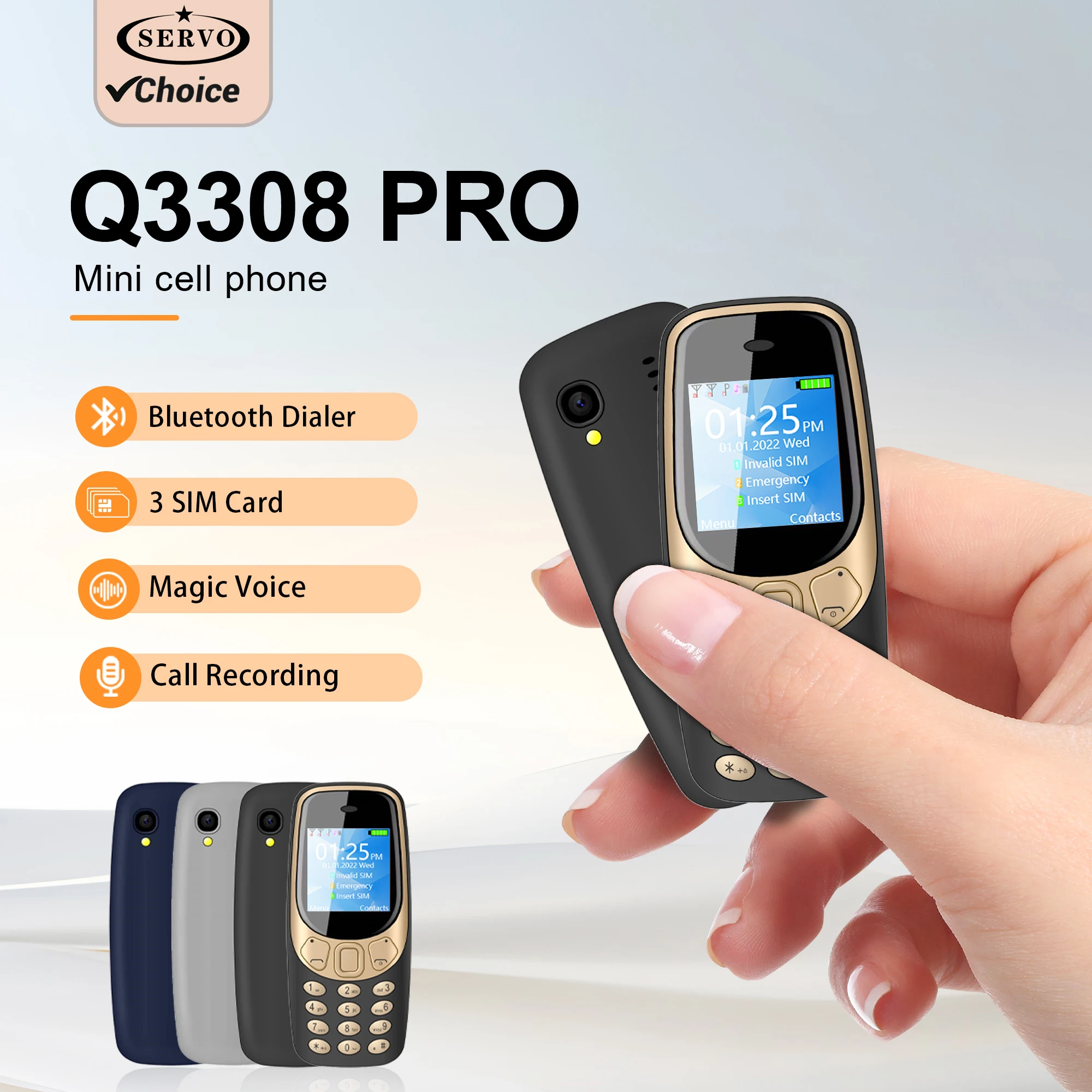 SERVO Portable Mini Mobile Phone 3 SIM Card 3 Standby Bluetooth Dial Call Recording Magic Voice FM Radio Flashlight Cell Phone