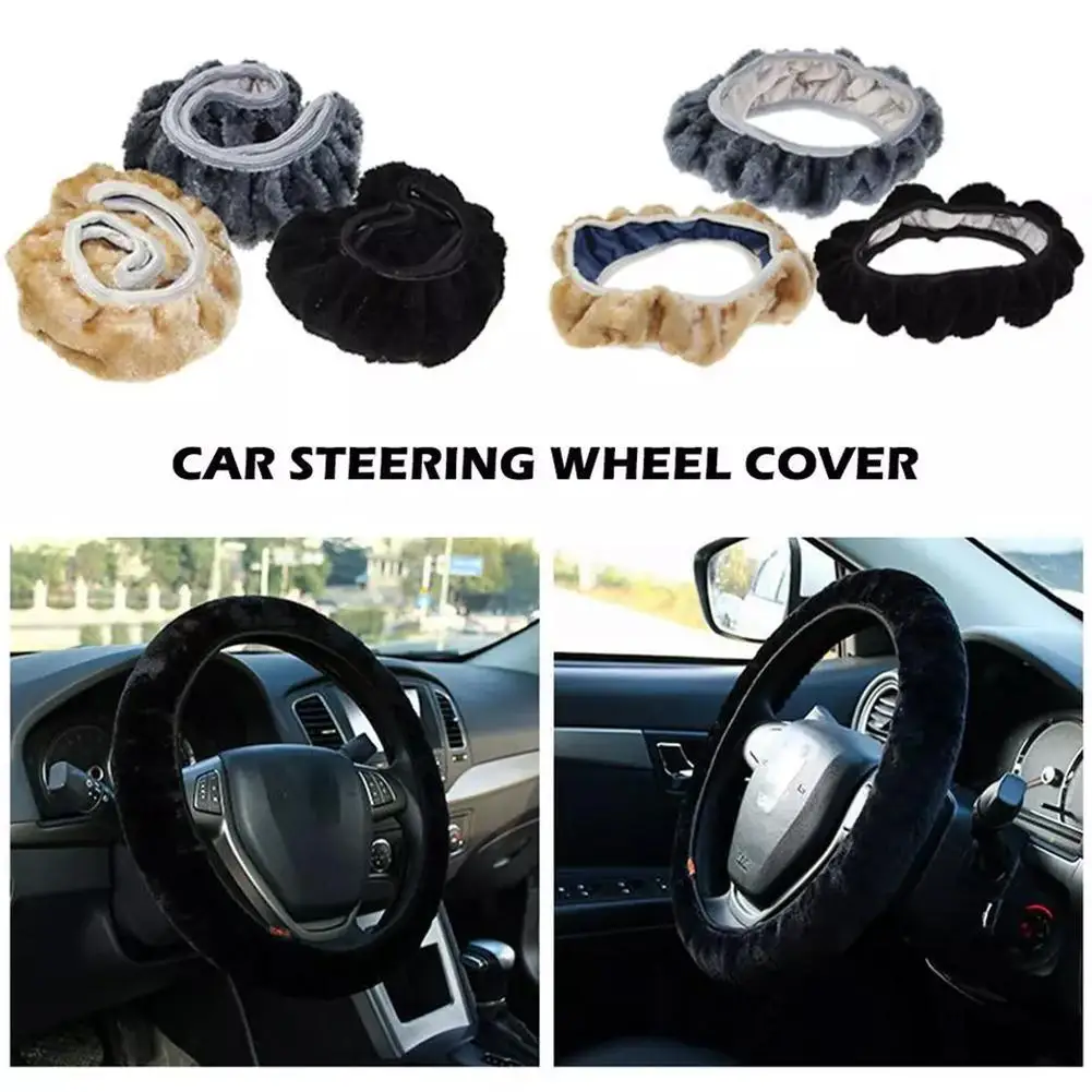 Premium Soft Short Fur Car Steering Wheel Cover High-density Warm Plush Winter Steering Wheel Protector Cover Accessories