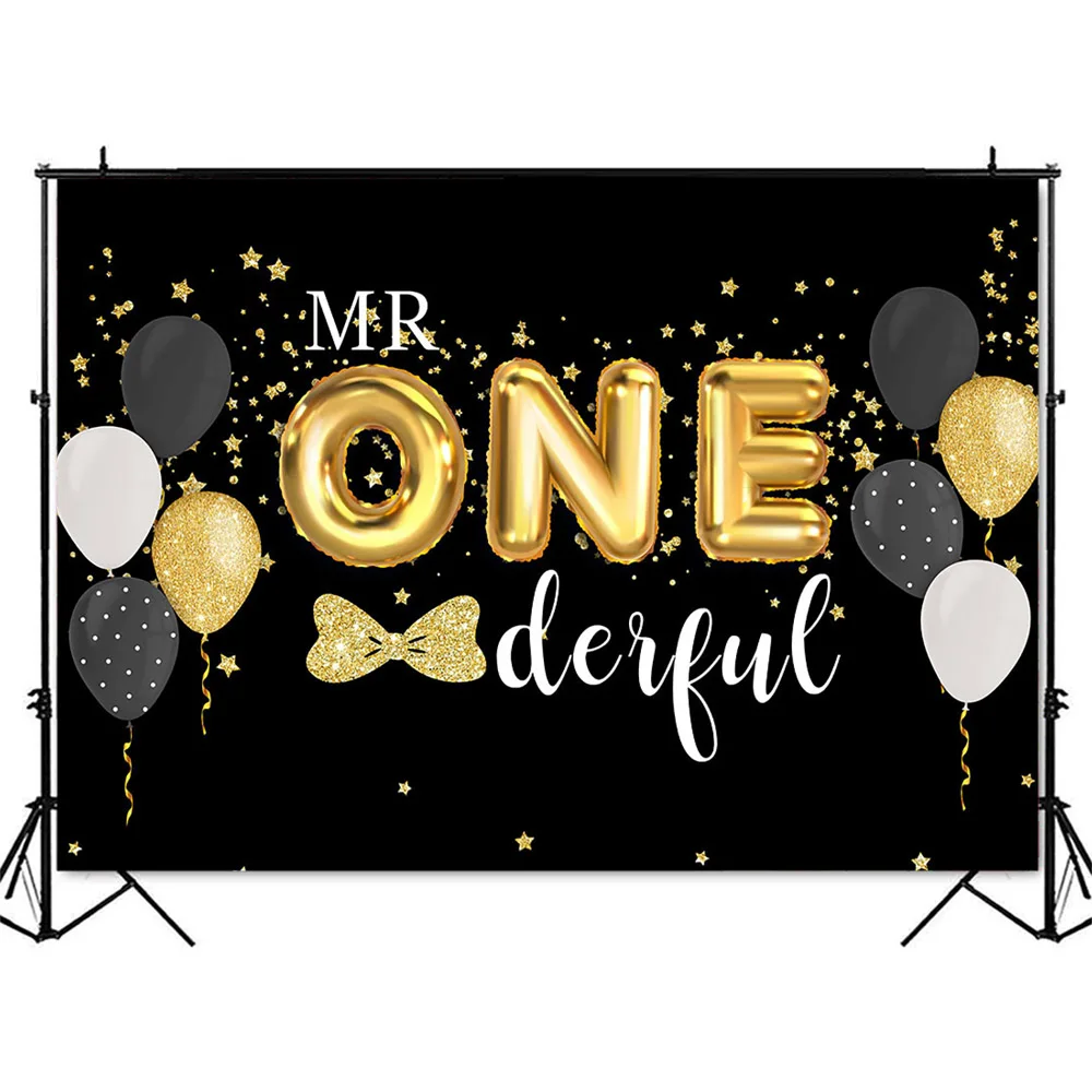 Black 1st Birthday Background for Newborn Children Mr onederful Photo Booth Backdrop One Birthday Theme Party Decoration