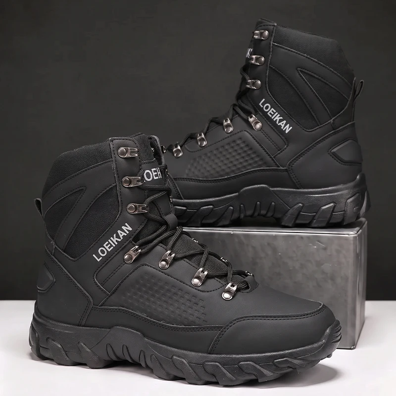Herren High-Cut Knöchelhohe Freizeitstiefel mit Metallösen, Schnürung, Robustem Obermaterial und Dicker, Rutschfester Sohle für den täglichen Gebrauch und Stadtspaziergänge. – Detail 8
