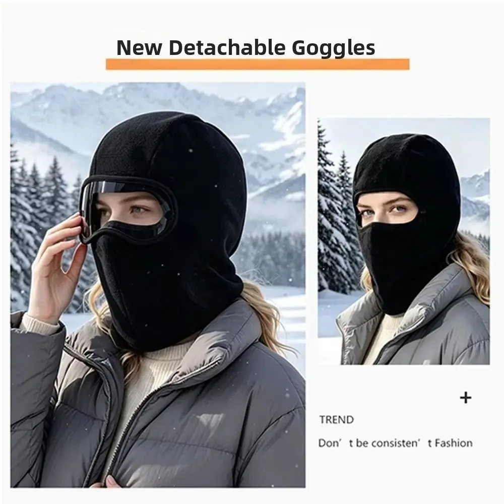Windproof Fleece Balaclava Hat Thickened Warm Winter Cycling Goggles Hood Neck Warmer Clear Eye Shield Pullover Cap Cycling