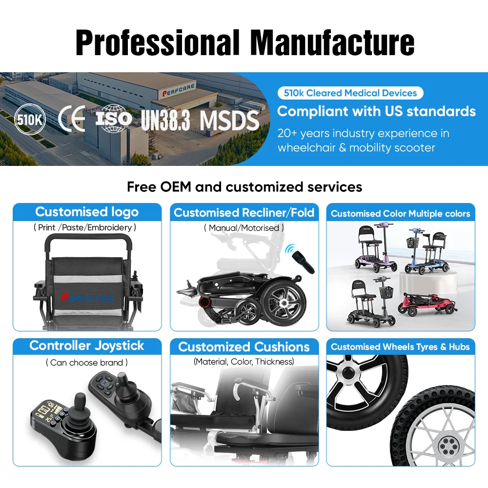 Scooter elettrico pieghevole portatile a 4 ruote pieghevole da viaggio in lega di alluminio da 16 kg di nuova tendenza per anziani