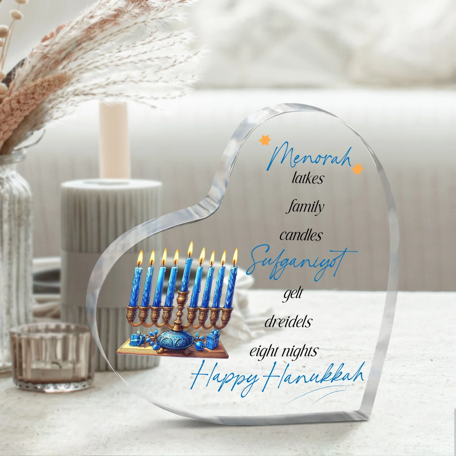 CIFBUY Acrylic Star Desktop Decor Menorah Sign For Home Office Party Gift For Men Women