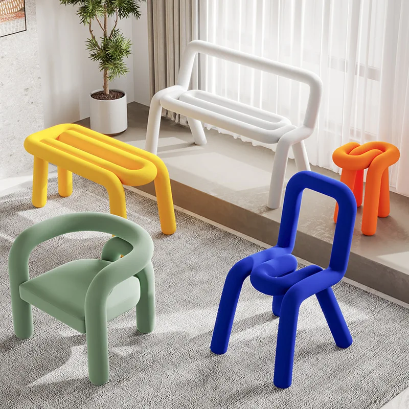 Nordic color personalized art creative simple flannel double back chair special-shaped elbow model room leisure chair