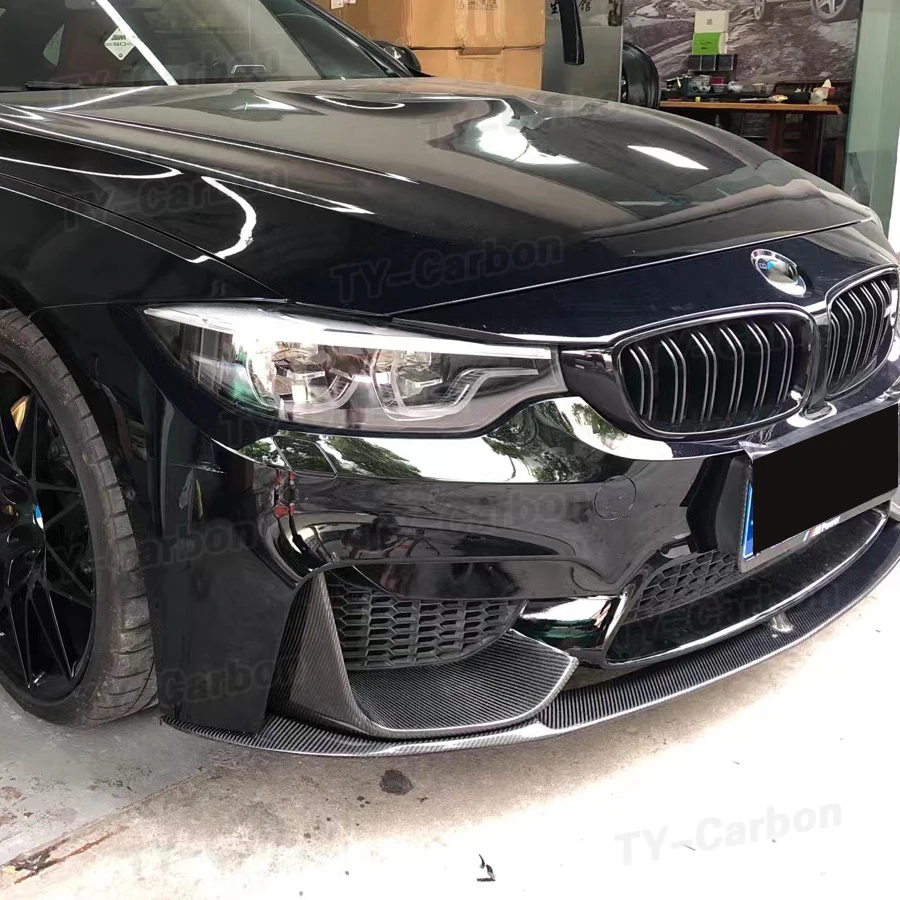 Suchy przedni zderzak z włókna węglowego Spoiler Spoiler do BMW F80 F82 F83 M3 M4 2014-2019 Stylizacja samochodu Splitter Flap Vent Cupwings