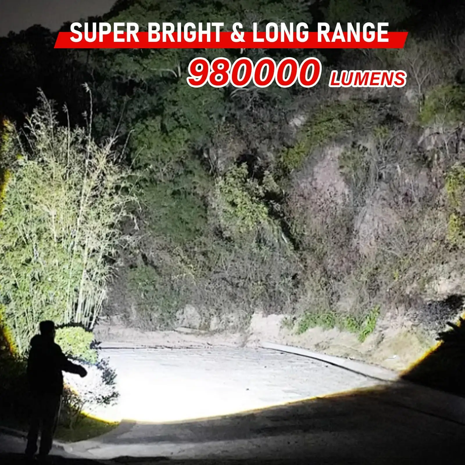 Powerful 980000 High Lumen LED Flashlight Super Bright Rechargeable Portable Ultra Power USB C Torch lamp Outdoor Emergency use