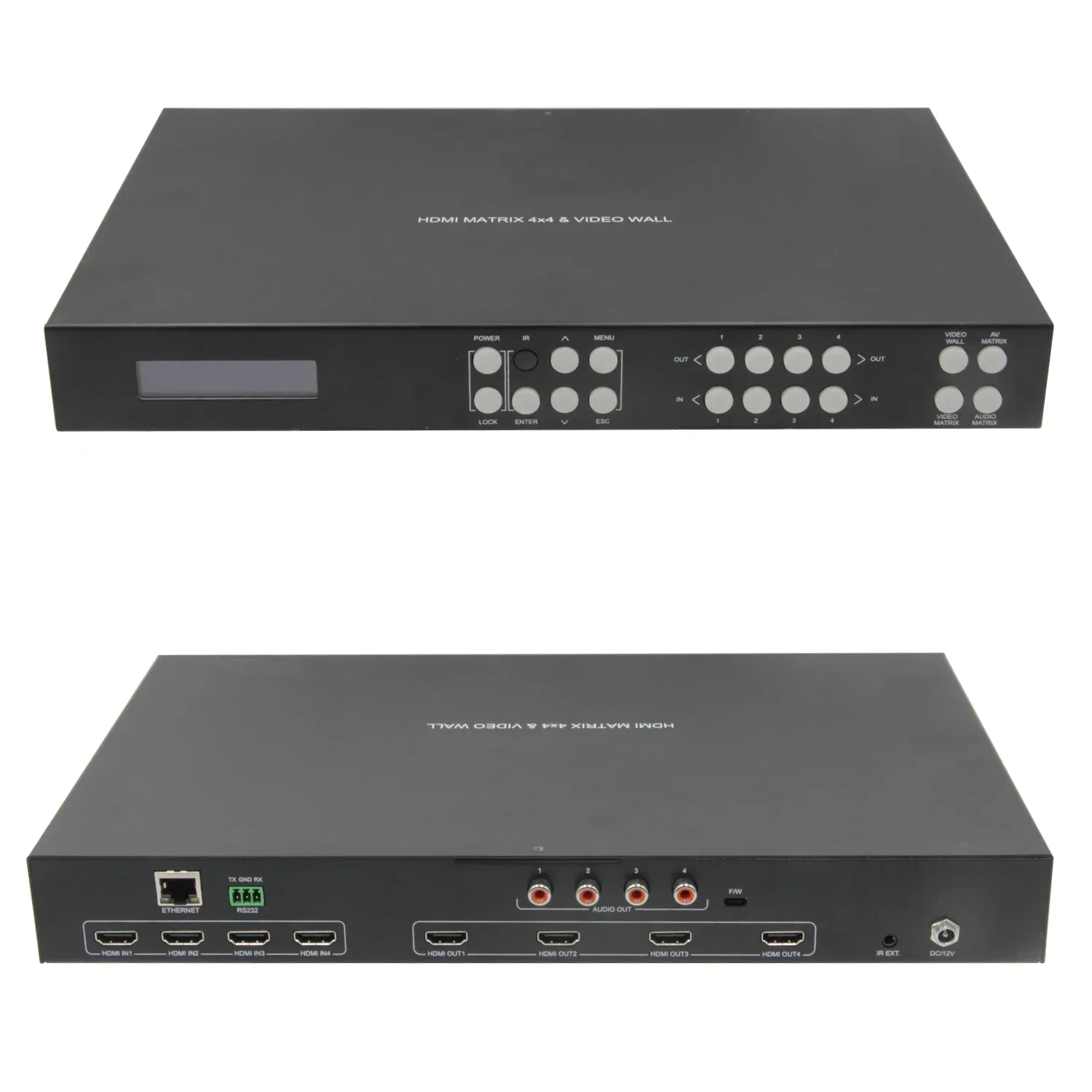 

In stock In stock4X4 HDMI2.0 Matrix with 2*2 Video Wall Support Audio DE-embed Controller RS232 IP Control hdmi matrix Switch