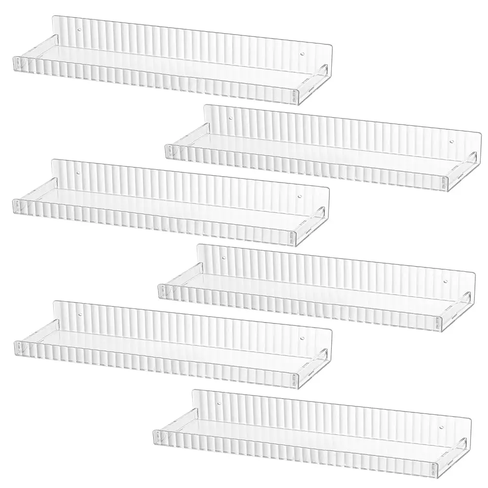 

6 Pcs Clear Acrylic Shelf For Wall Storage,15 H Floating Bookshelves For Kids, Vertical Striped Display Shelf With Anti Slip