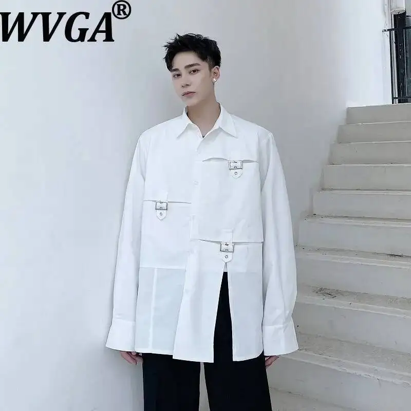

WVGA Autumn New Men's Partially Open Armholes Multi-panel Trendy Long Sleeved Shirts Niche Chic Casual Loose Fit Tops Ins W23775