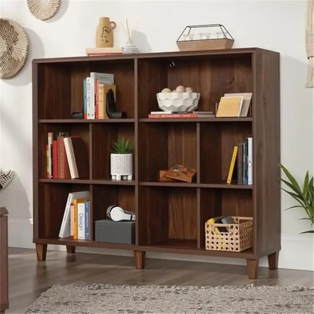 Modern Bookshelf with Cubby Storage Grand Walnut Finish Durable Engineered Wood