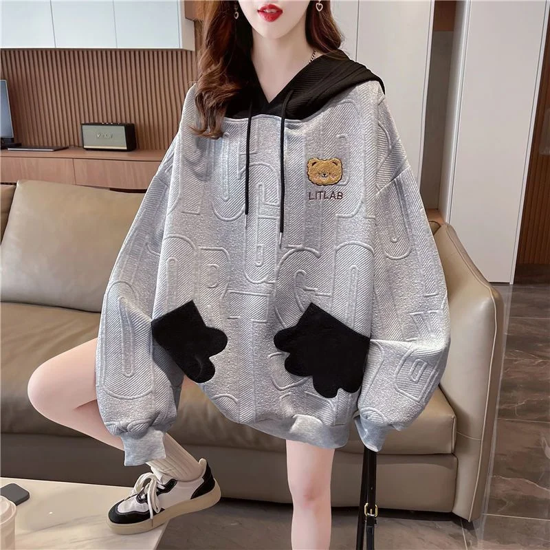 

Women's Spring and Autumn Thin Loose Korean Style Fashion Student Versatile Long sleeved Hoodie Top Coat Female Pullover Sweater