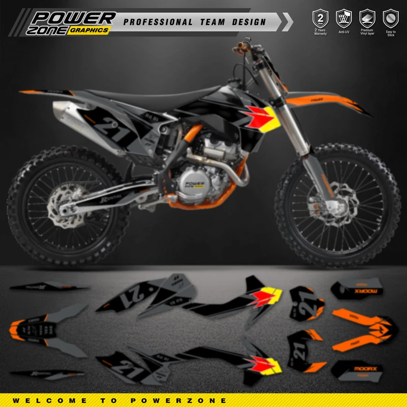 PowerZone Custom Team Graphics Backgrounds Decal Stickers Kit For KTM SX SXF MX 2013-2015 EXC XCW Enduro 2014-2016 125 to 500cc