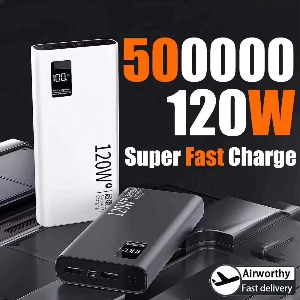 120W Power Bank 50000mAh High Capacity Fast Charging Portable Battery Charger For iPhone Samsung Huawei For Xiaomi NEW