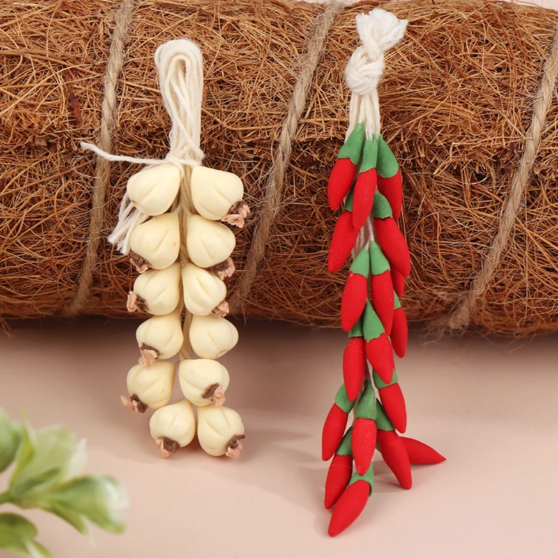 1String 1:12 Dollhouse Miniature Garlic Chili Pepper Whole String Condiment Kitchen Food Model Living Scene Decor Toy