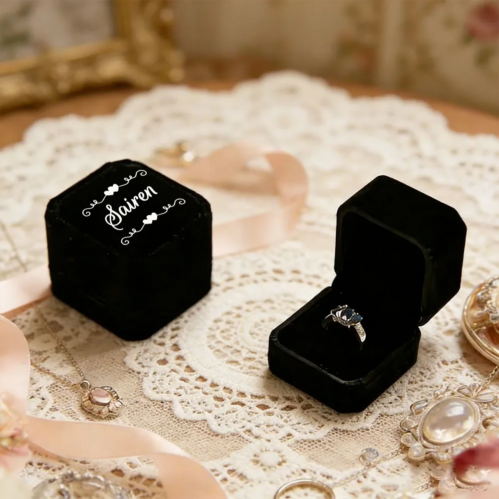 Personalisierte Vintage-Verlobungsringbox, Gedenkbox, Retro-Stil Samt, Elegante Verlobungsringbox, Schmuckbox für Heiratsanträge – Detail 4