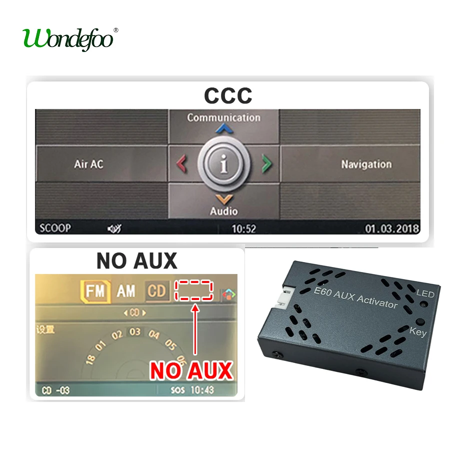Attivatore AUX E60 per BMW E60 E61 E62 E63 E64 Sistema CCC 2003-2010 Auto Originale Senza Porta AUX