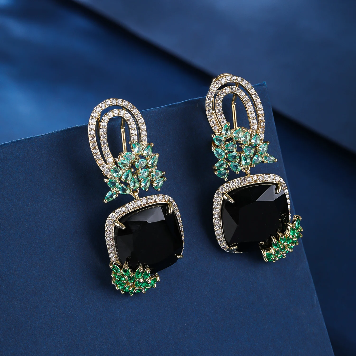 

Luxury Design Cubic Zirconia Big Square Shape Stone Drop Dangle Earrings CZ Festive Jewelry CE12043