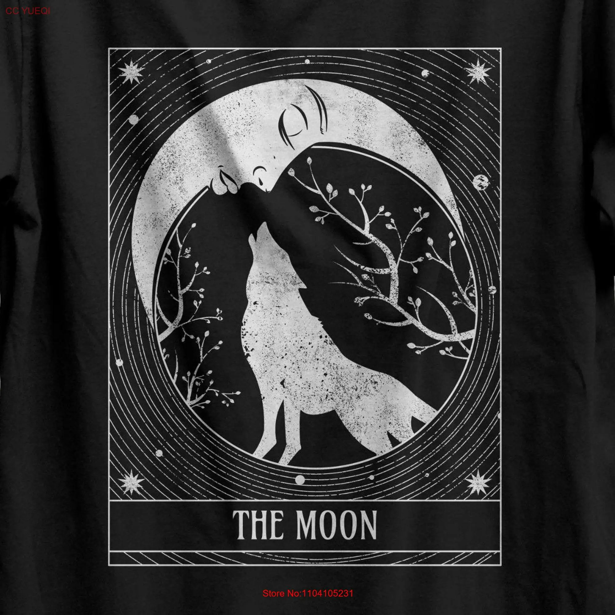 Tarot T Shirt Moon and Wolf Card Crescent Witchcraft   long or short sleeves