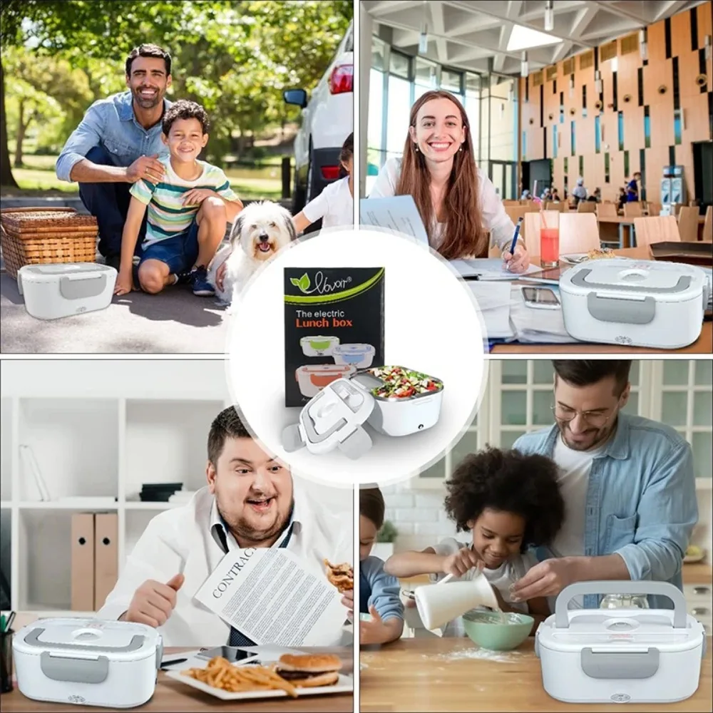 سخان صندوق الغداء الكهربائي 3 في 1 - تسخين سريع 12 فولت/24 فولت/110 فولت حاوية طعام محمولة للبالغين، سائقي الشاحنات وعمال المكاتب