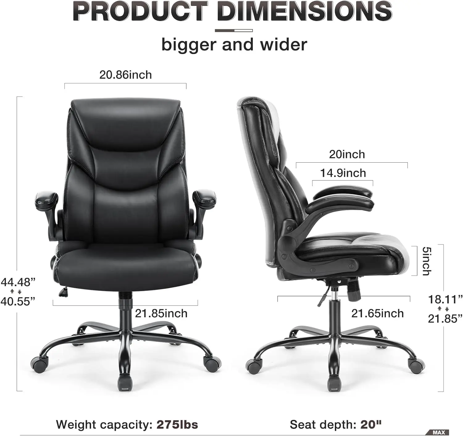 Olixis Home Office Stuhl-großer und hoher Stuhl für das Büro, ergonomischer Schreibtischs tuhl mit hoher Rückenlehne, hoch klappbare Armlehnen aus PU-Leder