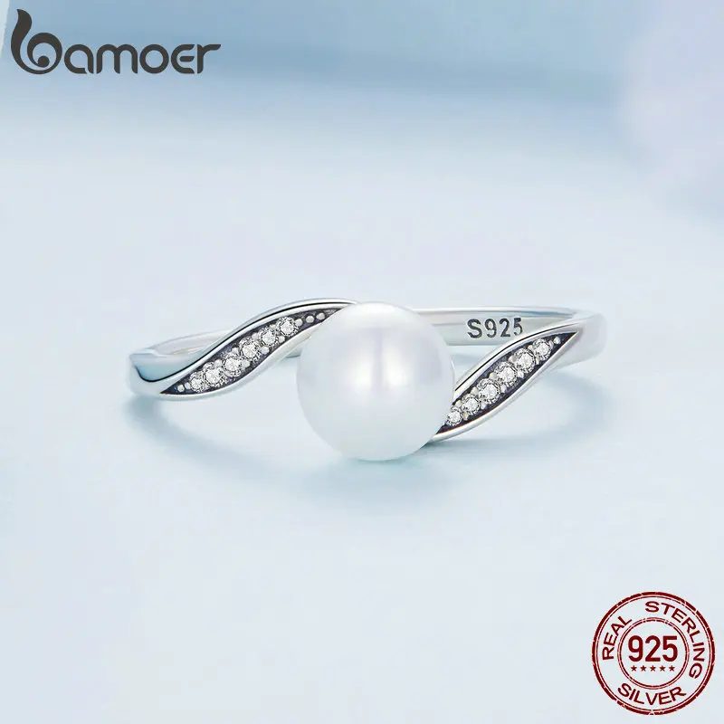 Women's 925 Sterling Silver Shell Pearl Geometric Ring