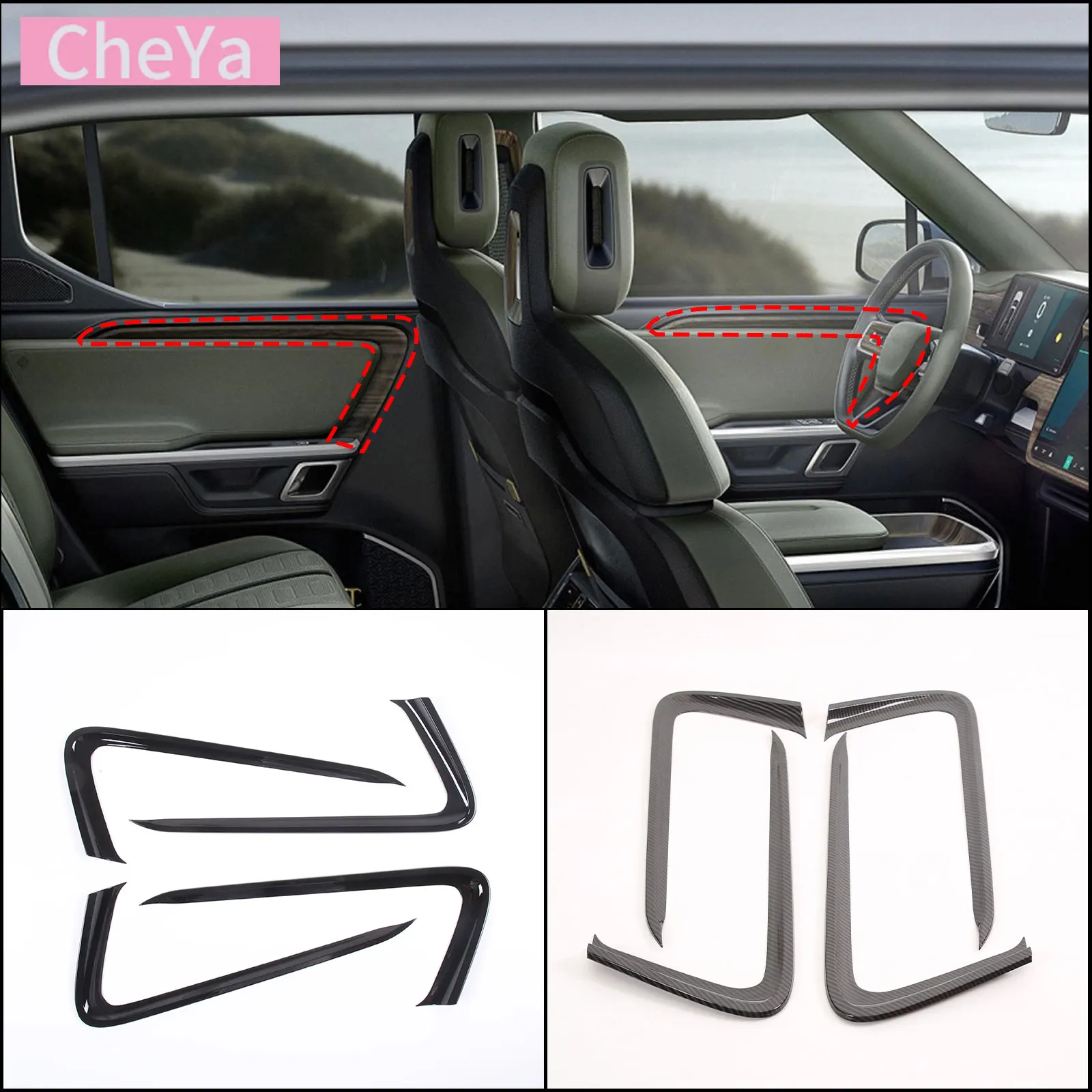 ABS Carbon Fiber Pattern Car Interior Door Panel Decorative Strip for Rivian R1T 2022-2023 Pickup Truck Interior Accessories