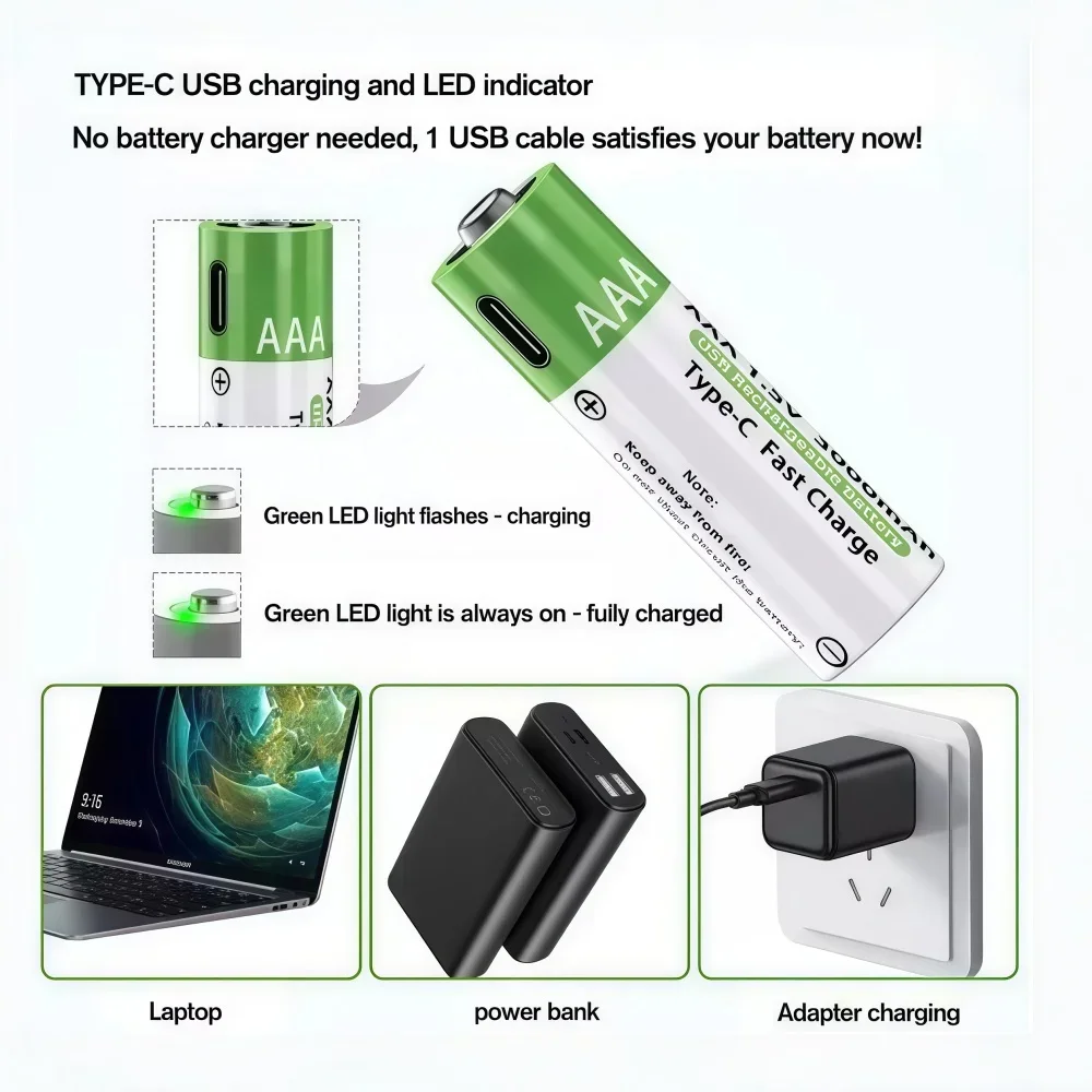 1.5 فولت AA 3800 مللي أمبير ، AAA 3000 مللي أمبير بطارية قابلة للشحن USB ليثيوم سعة كبيرة الماوس قفل ببصمة الإصبع مقبض شحنه بسرعة #2