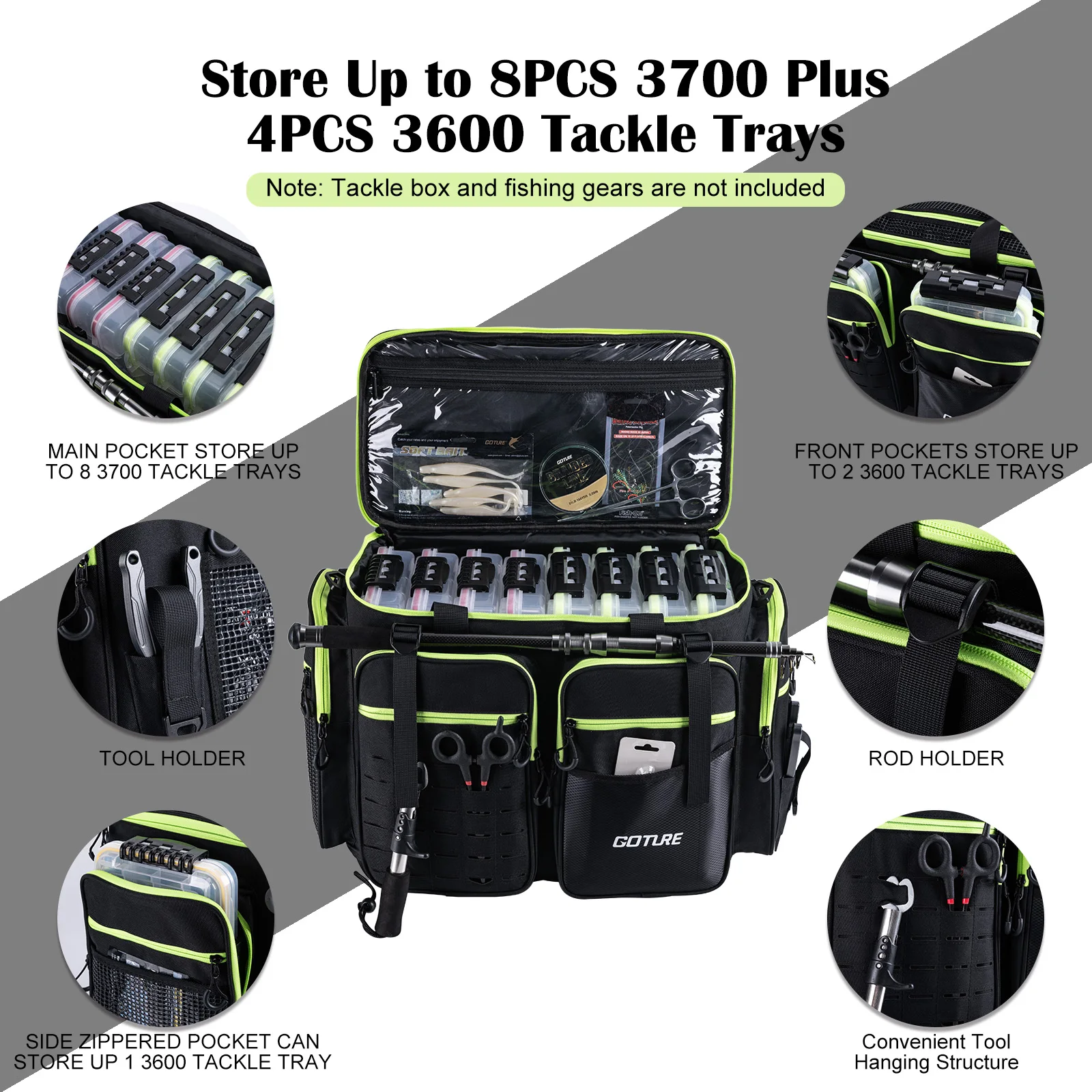 

Goture 59L Outdoor Fishing Bag , Multiple Pockets for Storage,1680D Oxford Fabric Waterproof Multifunctional Tackle Pack