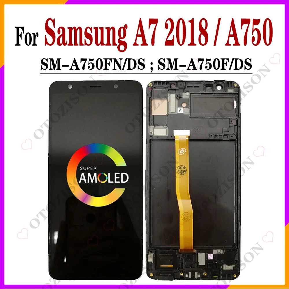 Super AMOLED A750 Screen For SAMSUNG For Galaxy A7 2018 Display With Frame SM-A750FN/DS A750F LCD Touch Digitizer Assembly