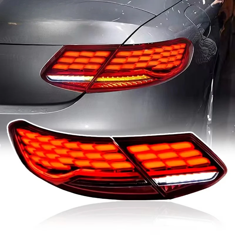 

For C-Class Coupe 15-20 Models W205 Modified LED Taillight Assembly Clear Lens 12V Red New Brake Running Water Features