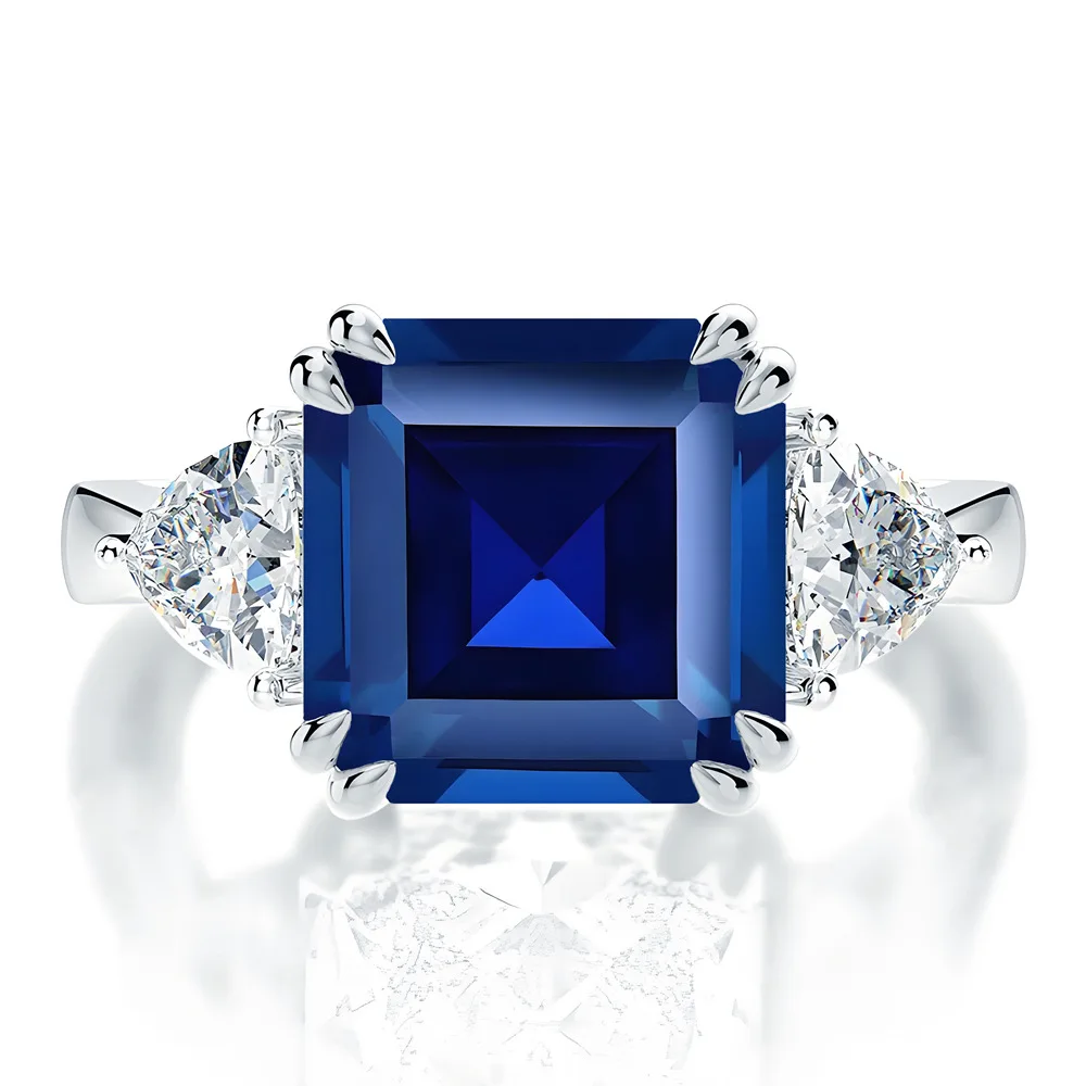 

New Royal Sapphire 10x10mm Square 925 Sterling Silver Ring Classic Ladies High Quality Jewelry