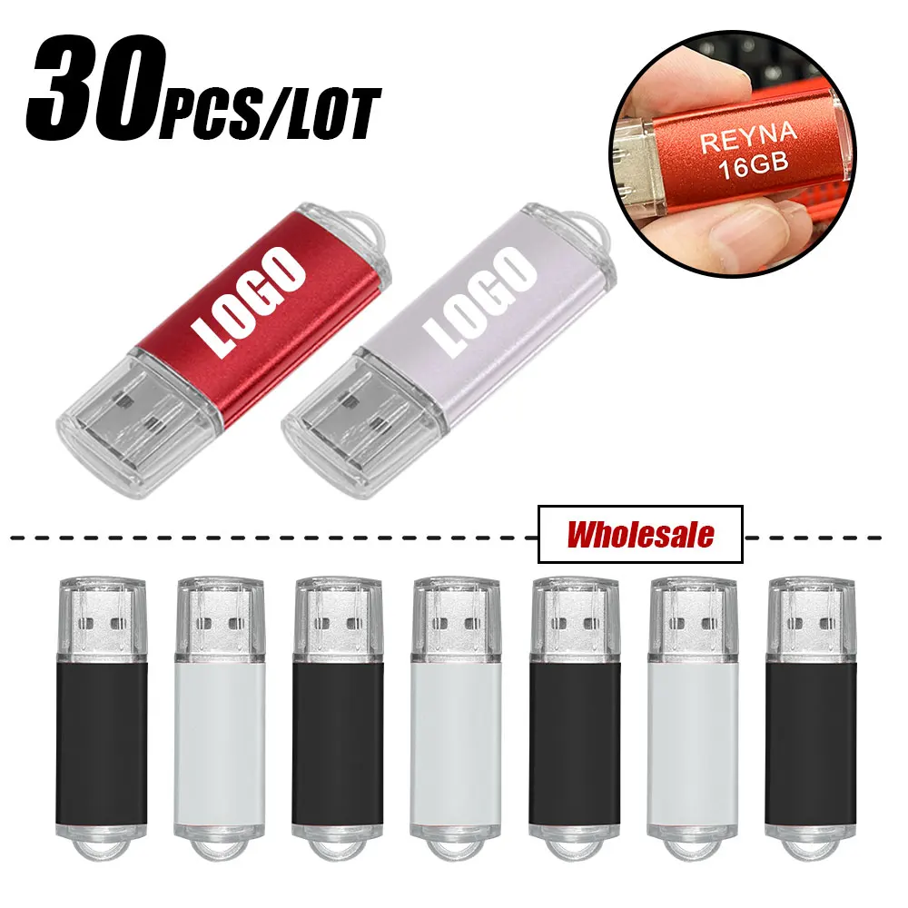 30PCS USB Free Custom Logo Usb Stick 2.0 Memoria Stick Memory Flash Drive Pendrive Flash Drive Pen Drive 4GB 8GB 16GB 32GB 64GB