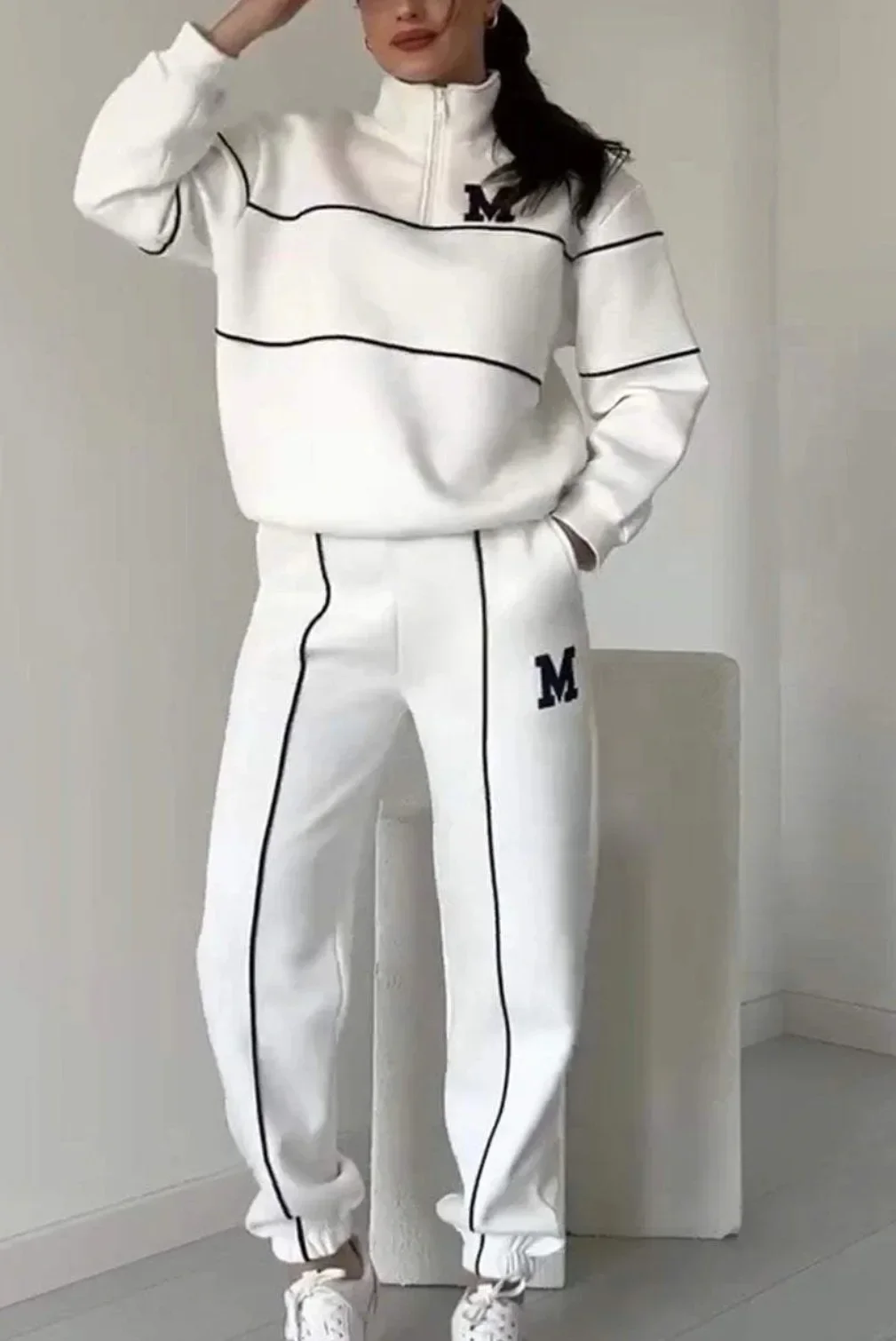 Two Piece Sets Women Pant Set Zipper Tracksuit Jogger Y2k Loose Sweatshirts Print Letter Elastic Waist Long Pants Autumn Winter