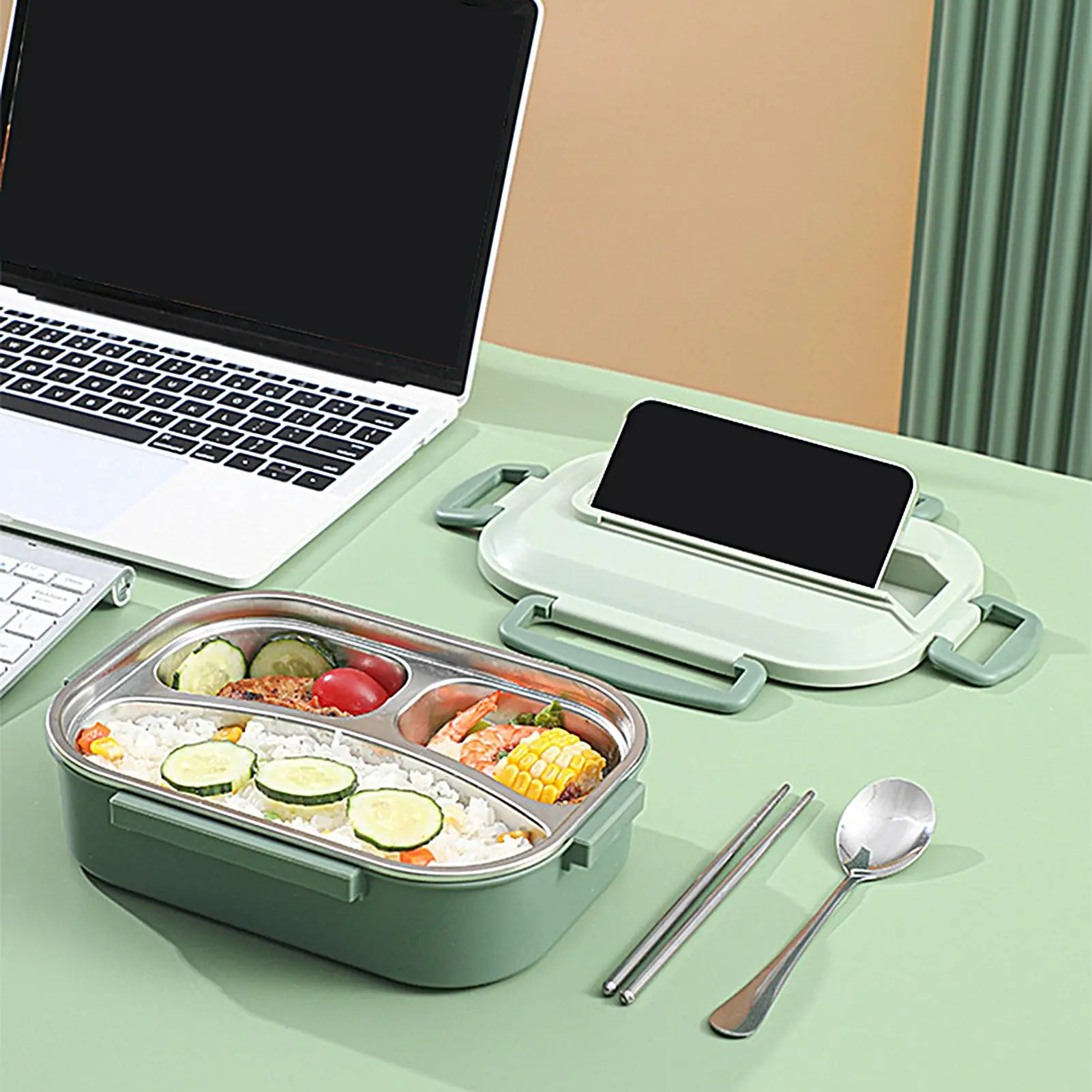 

Stainless Steel Lunch Box For Kids Leakproof 3-Compartment Kids Lunch Box Kitchen Dining Supplies For Sports Summer Picnic Sea