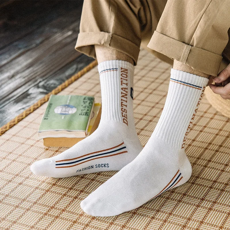 

Long Socks For Men Solid Color Printing Cotton Men'S Socks Absorb Sweat Casual Sports Stockings Breathable Football Men'S Socks