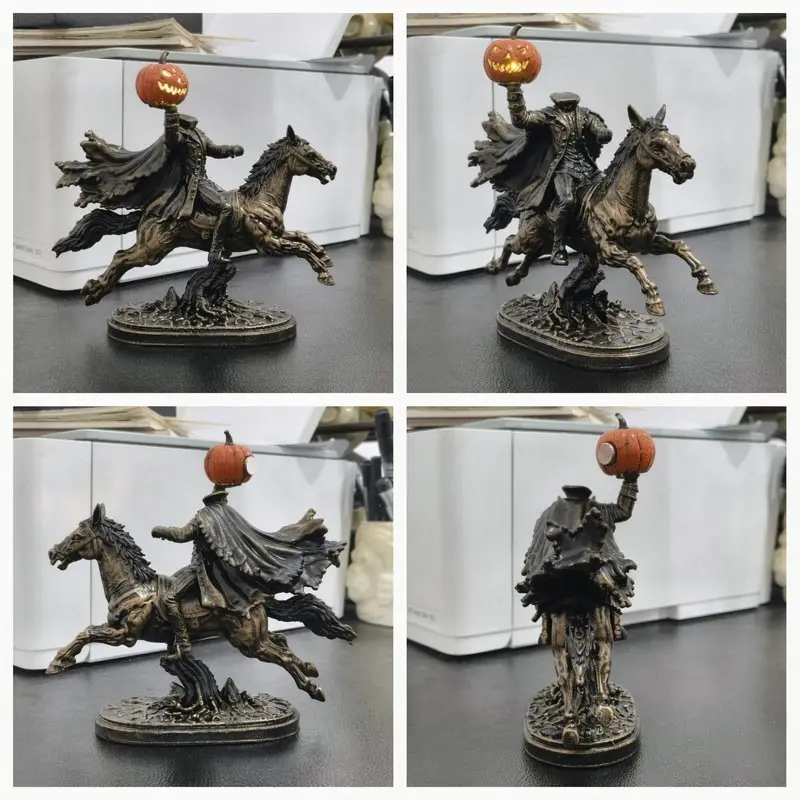 Kopflose Reiterstatue mit warmen LED-Lichtern, im gotischen Stil, Halloween-Dekoration für Kaminsims, Schreibtisch, Tisch, Zuhause, Zimmer, Ornamente und Dekorationsartikel. – Detail 8