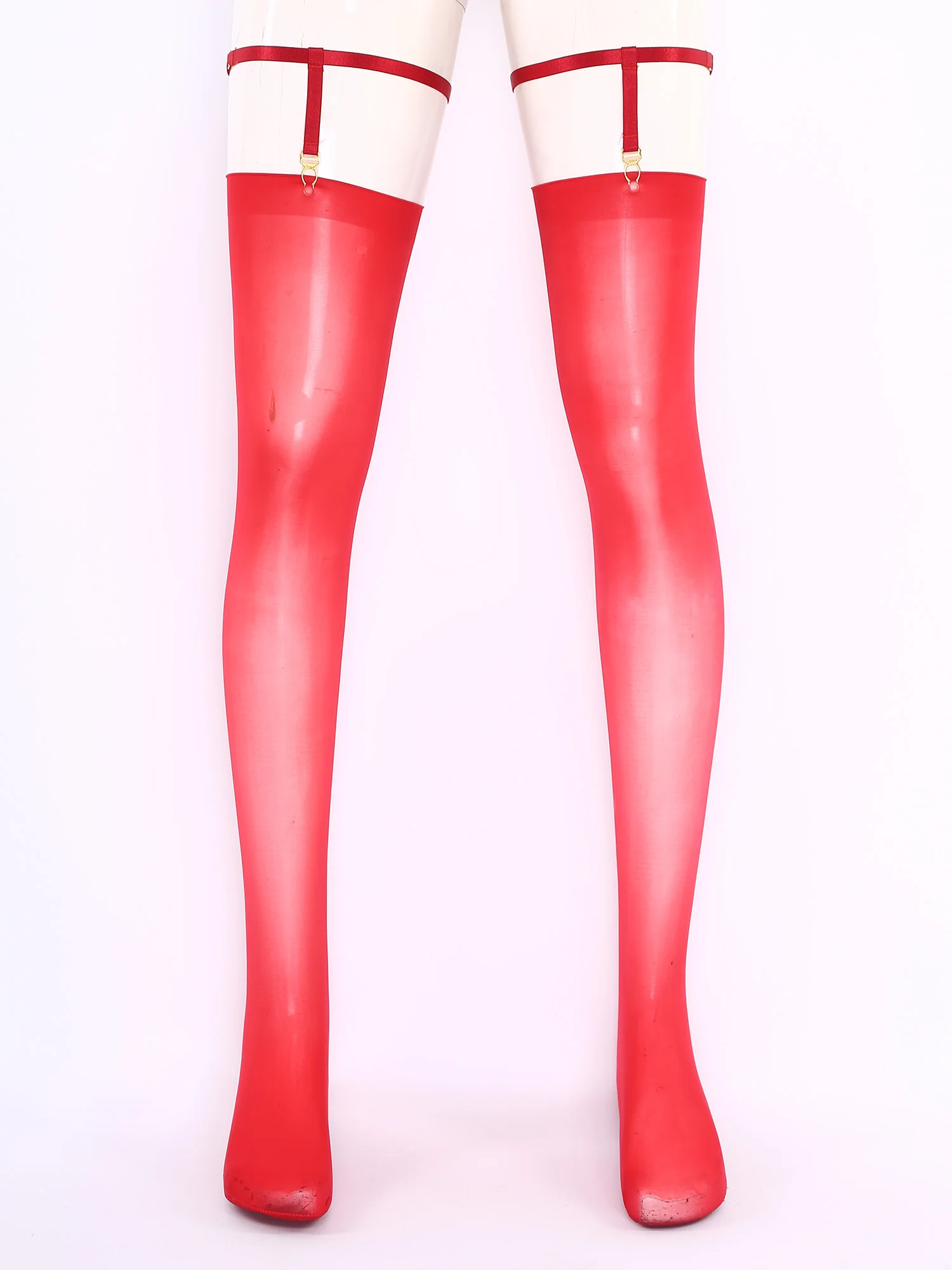 섹시한 남성 란제리 광택 시스루 스타킹 허벅지 밴드 포함 광택 시스루 신축성 허벅지 하이 삭스 시시 스타킹