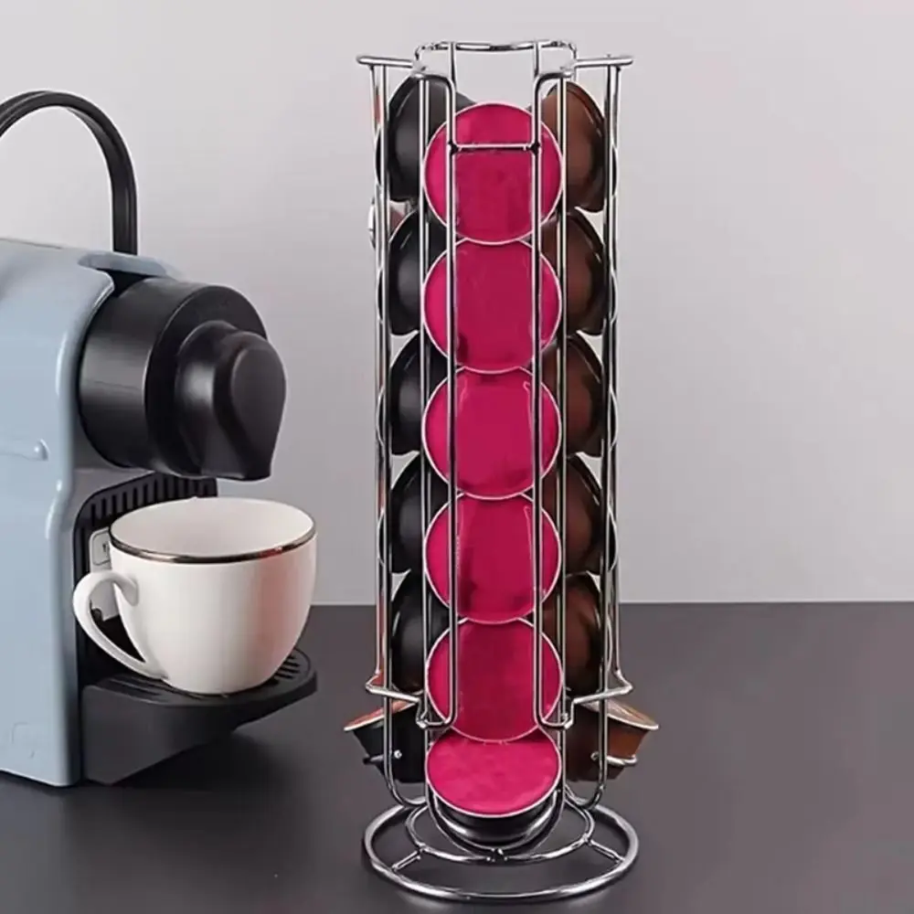 

Plating Coffee Capsule Stand Metal Storage Shelves Coffee Pod Holder Hollow Structure Tower Stand Capsule Display Rack