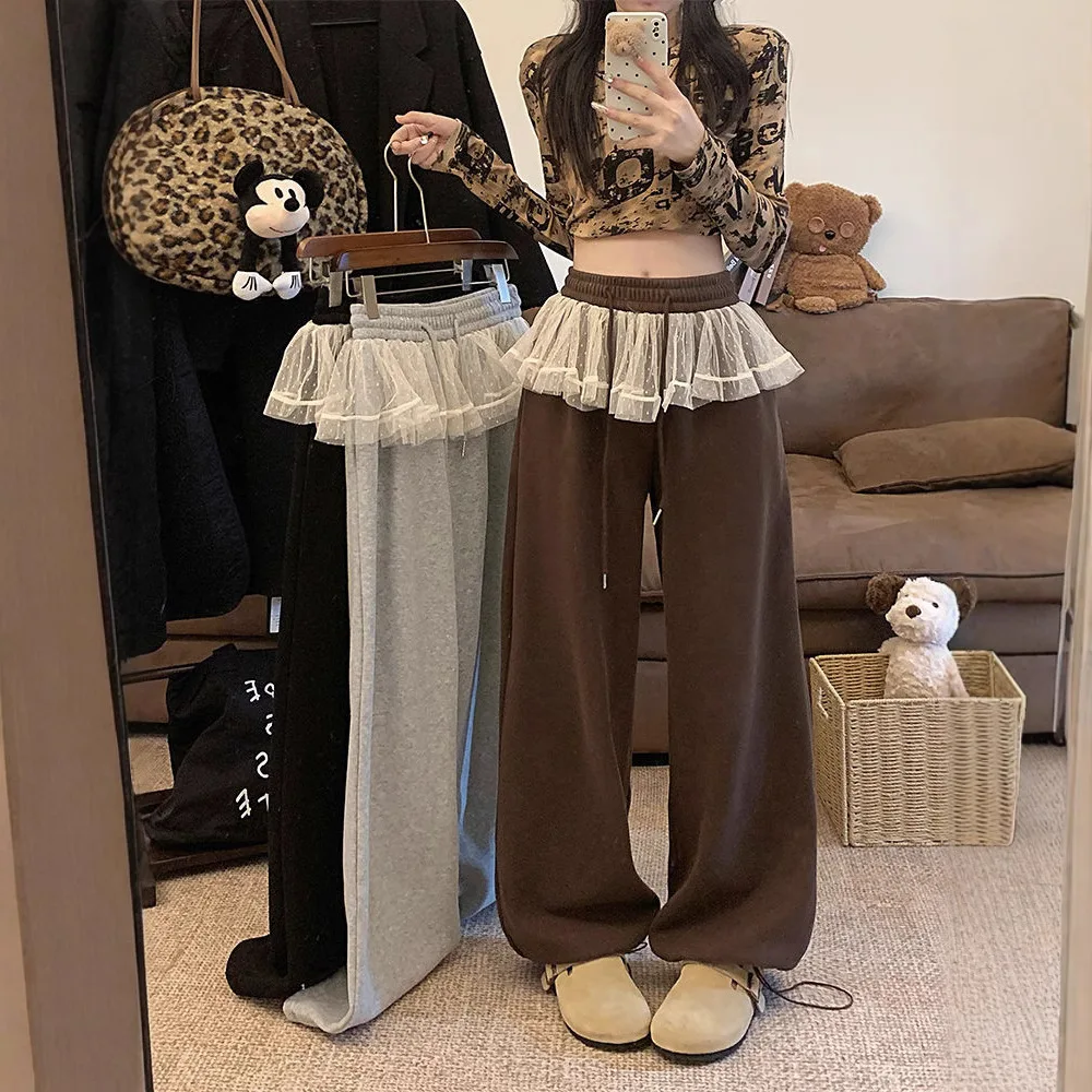 Women's Trousersy2K Women's Pantshigh Waisted Drawstring Loose Wide Leg Pants, Floor Length Pantsloose Pants