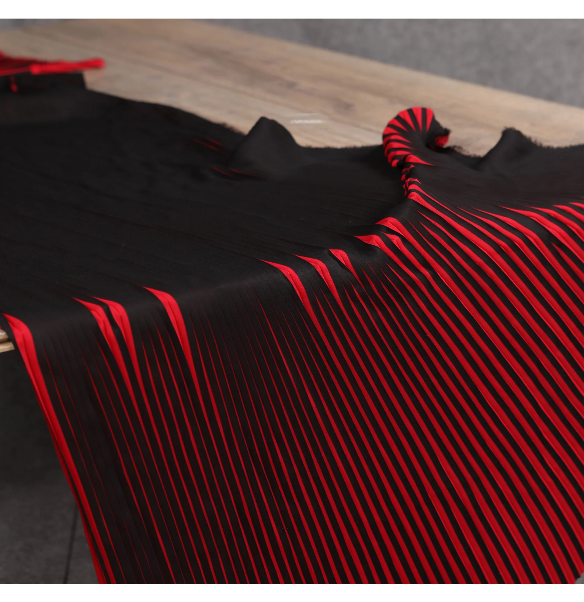 Black Red Stripe Pleated Chiffon Fabric Per Half Meter,Sew Dress Designer Fabric,DIY Fashion Creative Quilting Materials