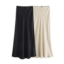 HXAO Women's Long Skirts 2024 Summer Autumn Elegant Party Evening Butterfly Midi Skirt Ladies Fashion Pleated Beige Black Skirts