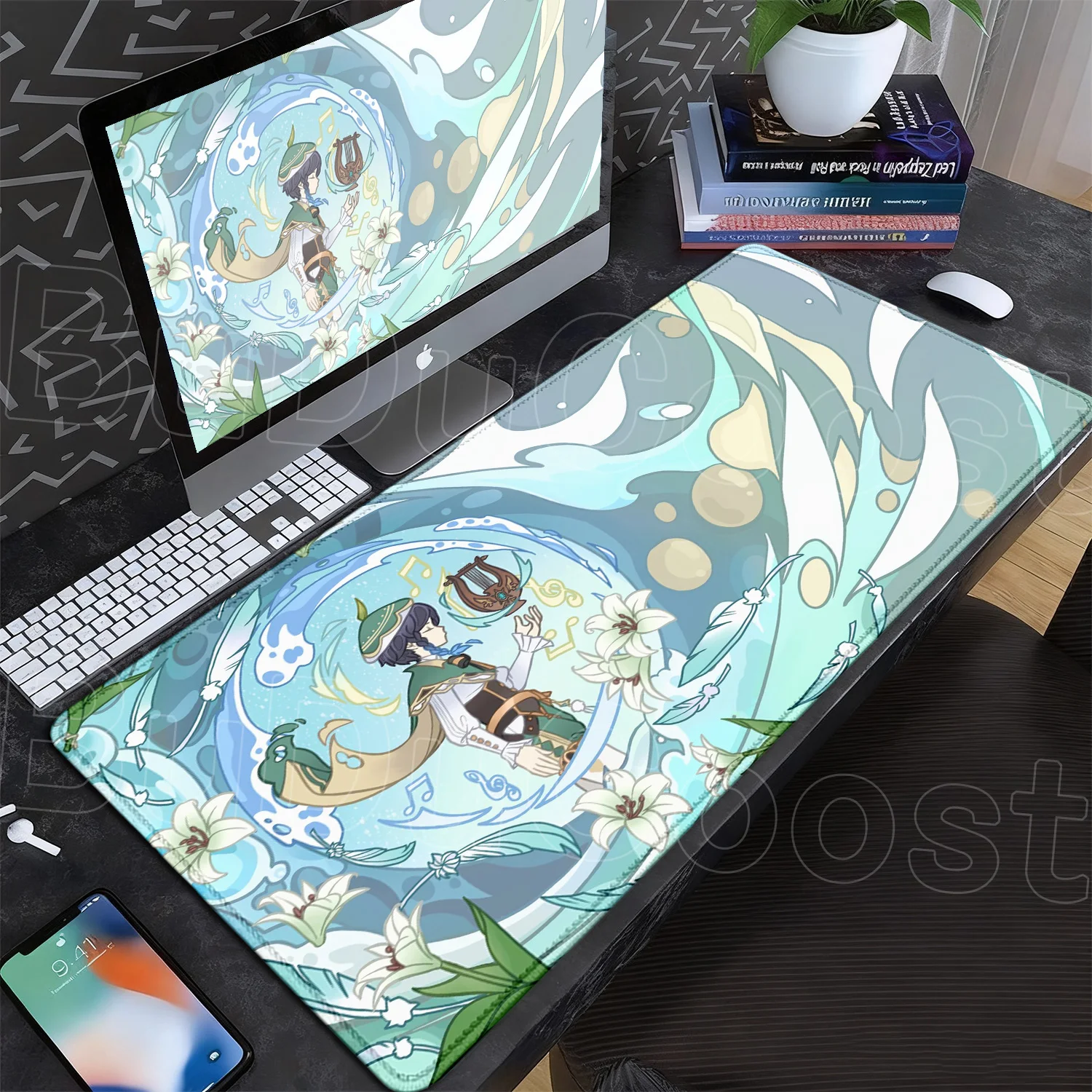 900 x 400 mm Genshin Impact Venti Yoimiya großes XXL-Mauspad, rutschfeste Gummi-Kantenverstärkung, Tastaturmatte, Bürozubehör, Spielteppich – Detail 22