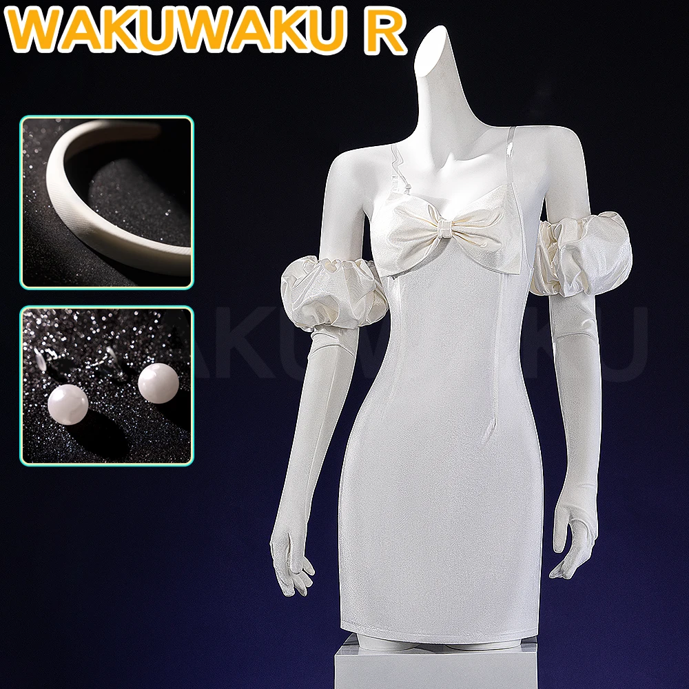 SUA تأثيري حلي أنيمي الغريبة المرحلة تأثيري [S-2XL] WakuWaku-R المرأة فستان أبيض مثير زي SUA أقراط حجم كبير