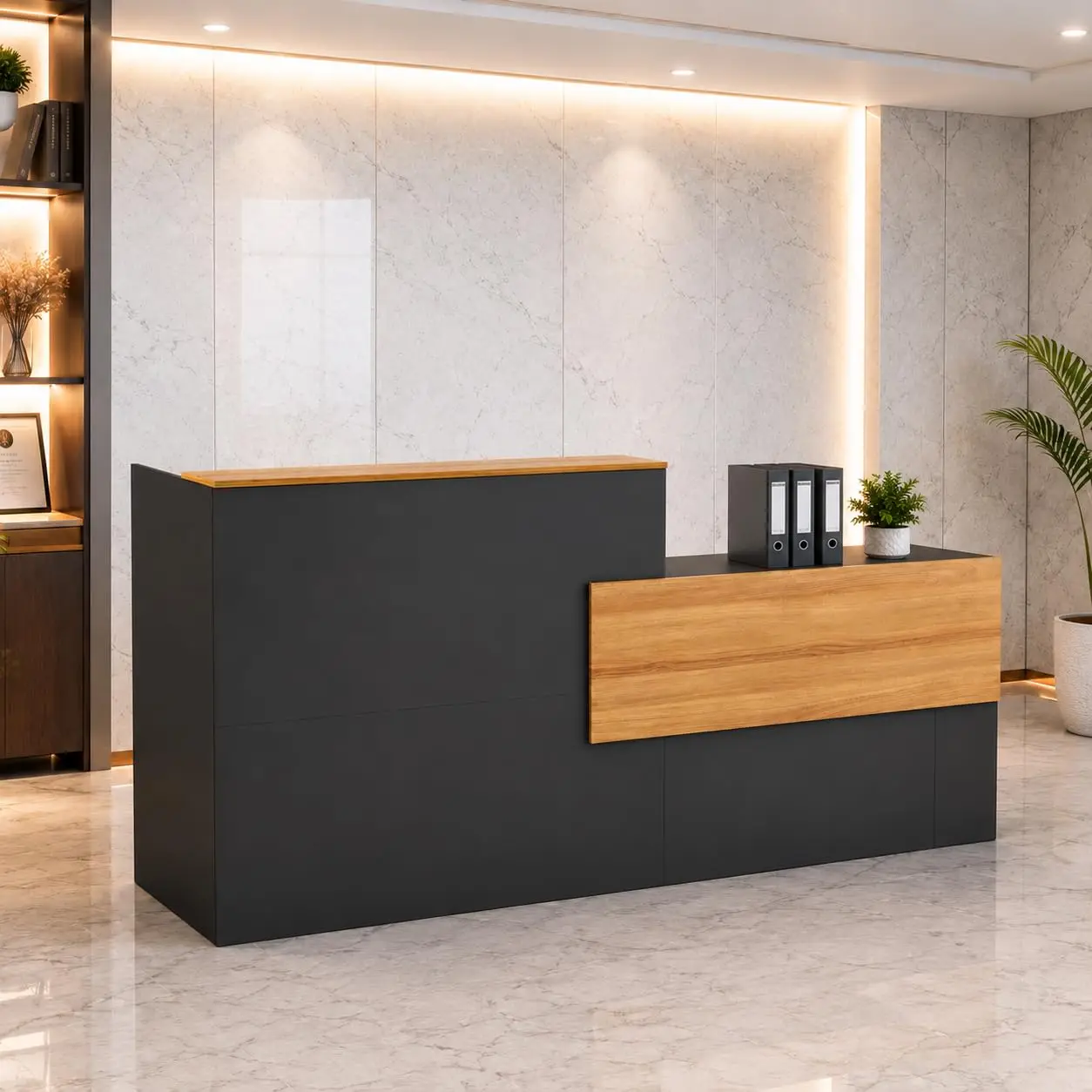 L Shaped Reception Desk, 86 Inch Front Desk with Storage, Customized