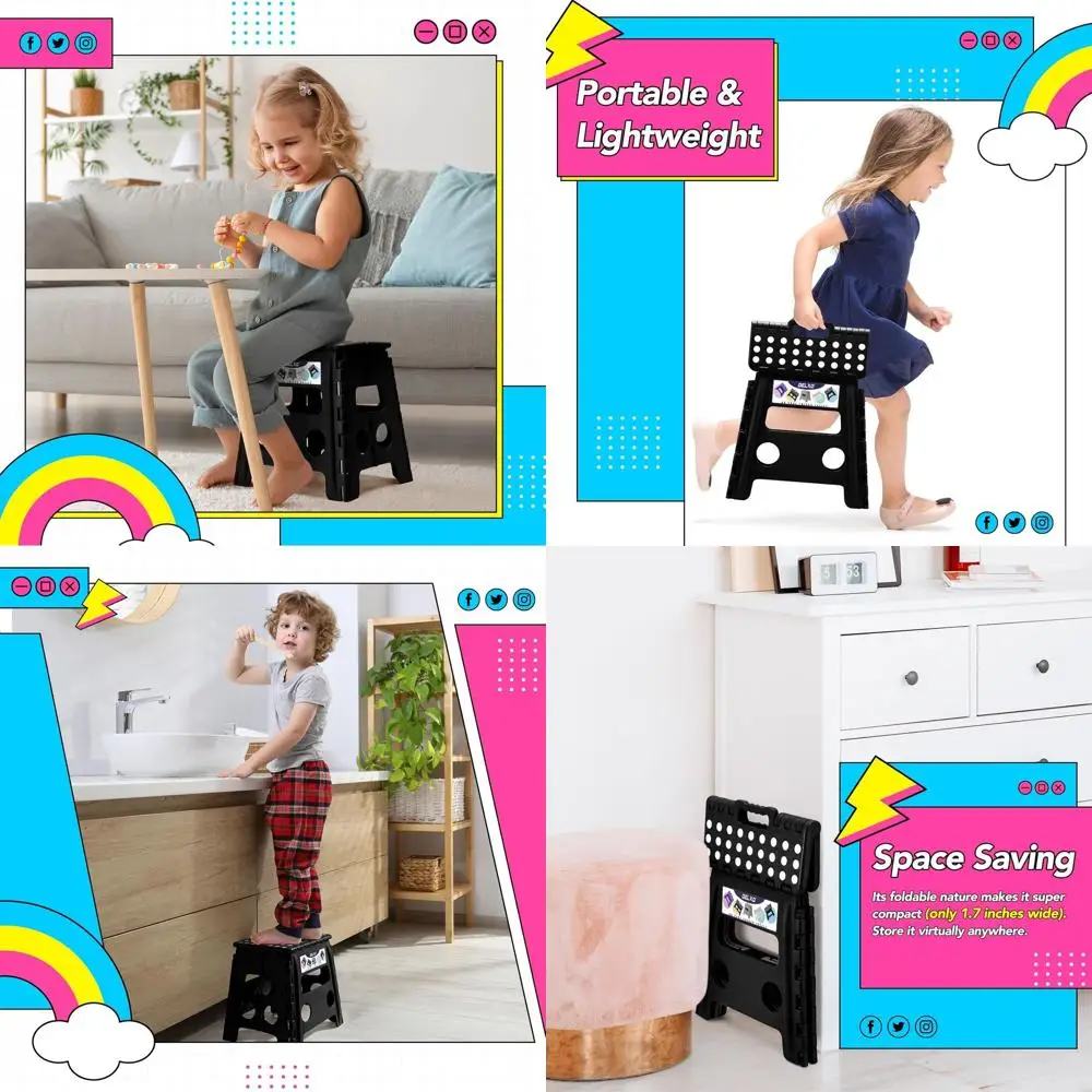 

12-Inch 2-Piece Folding Step Stool, Non-Slip for Up to 300lbs, Lightweight Collapsible with Handle, Suitable for Kitchen, Bathro