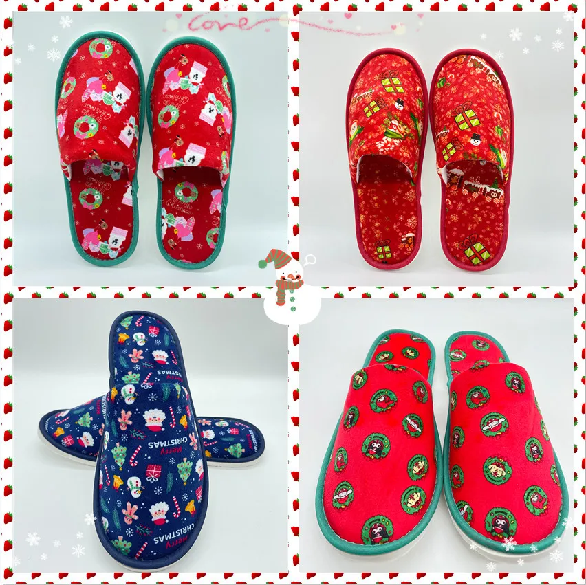 Christmas Plush Slippers Fashion Lightweight Soft Flat Fluffy Slipper Home Indoor Anti-Slip Xmas Sandals Shoes for Men Women