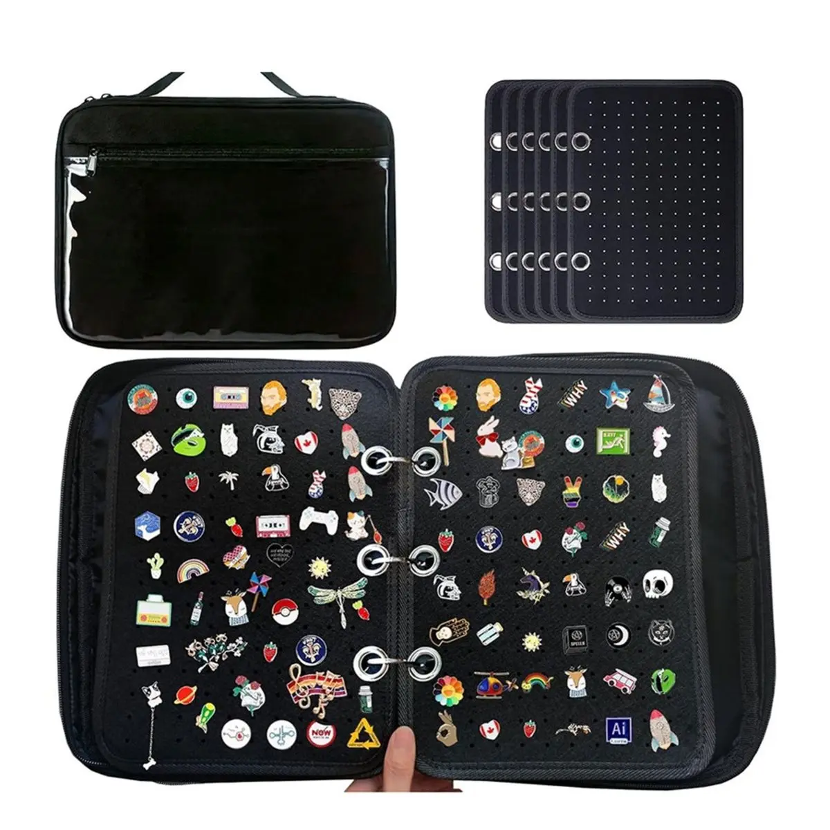 DT38 6 Pages Pin Books for Collectors, Enamel Pin Display Pages Pin Carrying Case, Travel Brooch Pins Display Bag