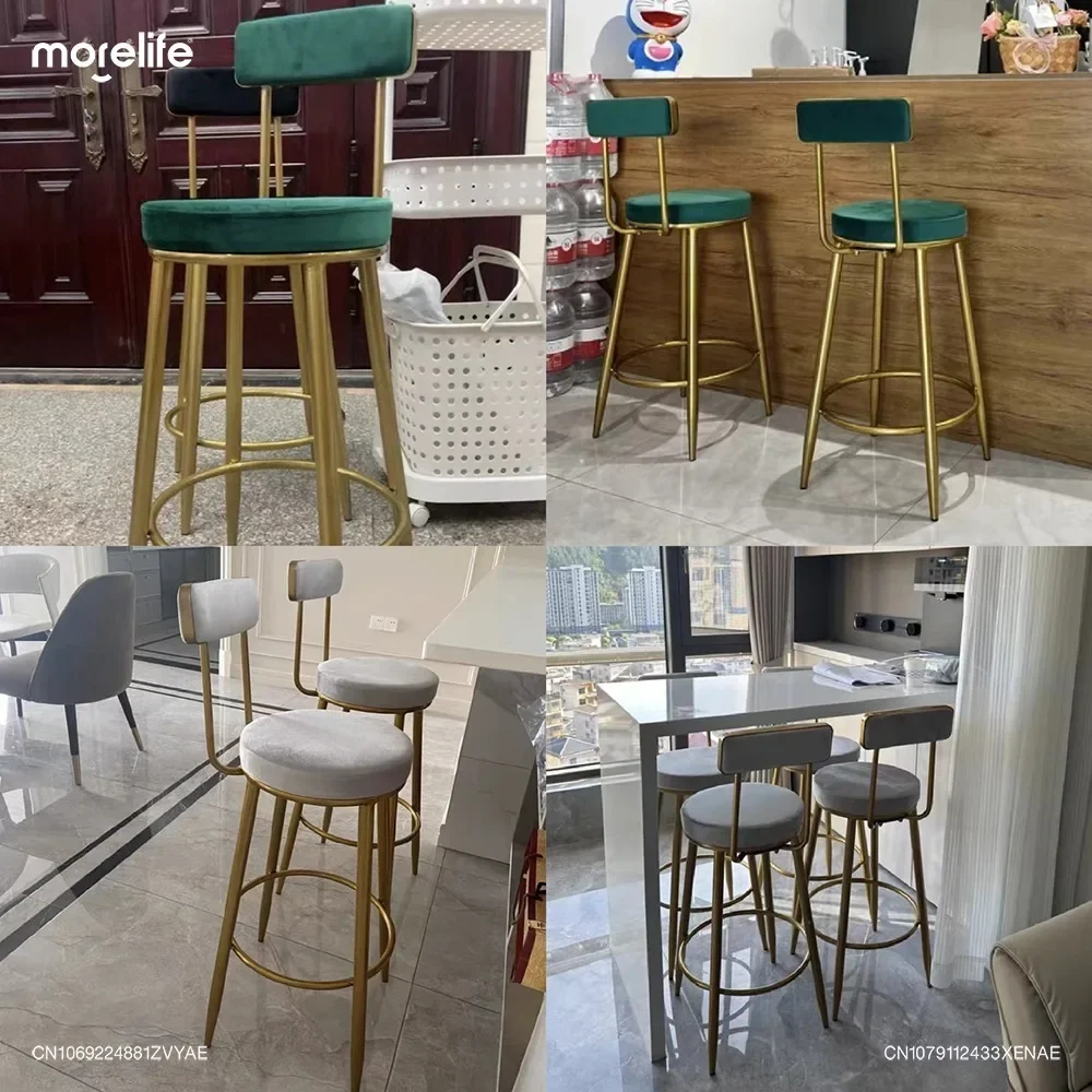 Nordic Iron Art Bar Chairs Counter Stool Luxury Front Desk Cashier Chair Gold Kitchen Feet Bench Island Table Dining Chair Home