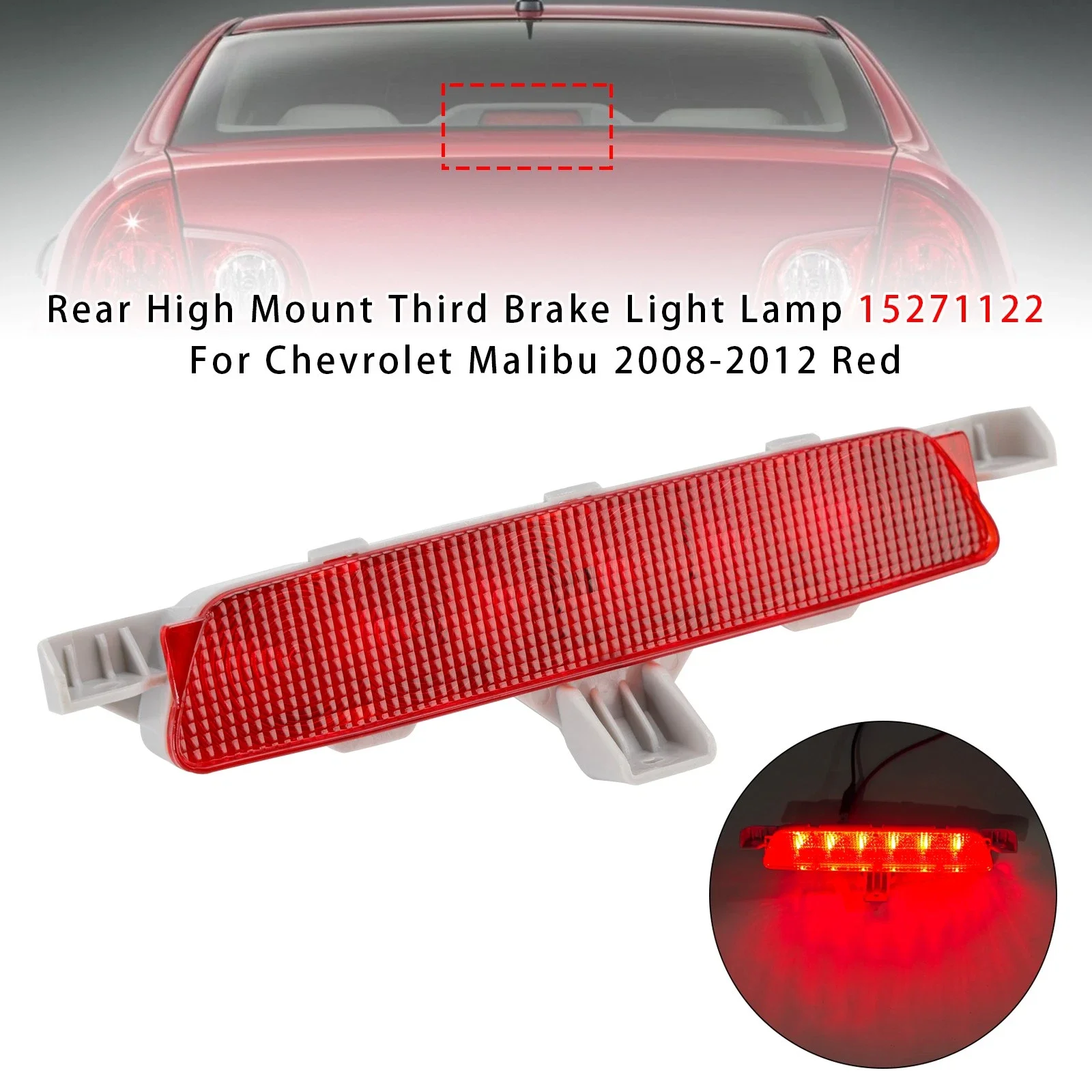 For Chevy Malibu 2008 2009 2010 2011 2012 Red LED High Mounted Third Brake Light Rear High Level Third 3rd Stop Lamp OEM15271122