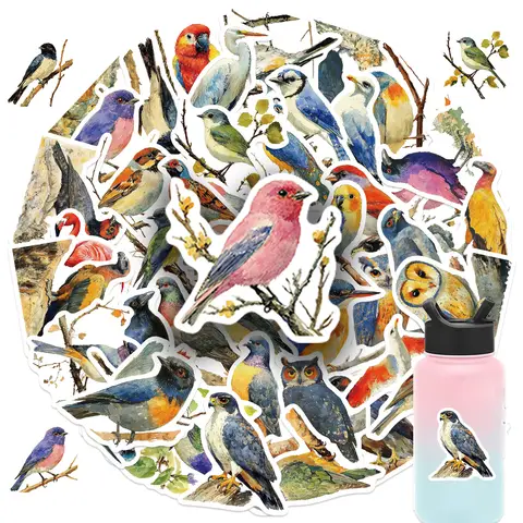 50 pezzi di uccelli esotici in acquerello adesivi impermeabili riutilizzabili decalcomanie estetiche per adulti per laptop skateboard bagagli